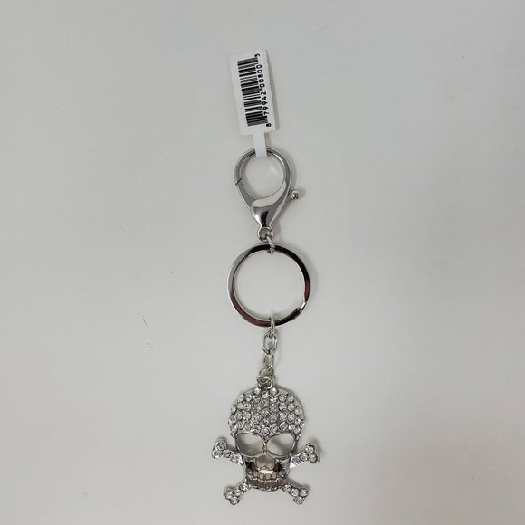 Rhinestone Skull and Cross Bone Key Chain Key Ring and Hook fastener - Picture 1 of 2